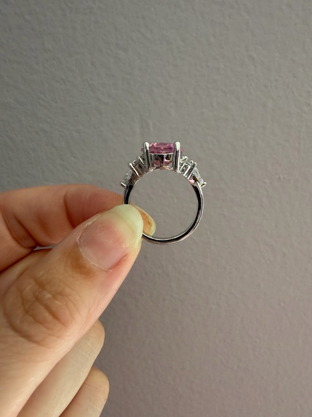 Pink Round-Cut Gemstone Statement Ring - Silver Setting - Picture 7 of 7